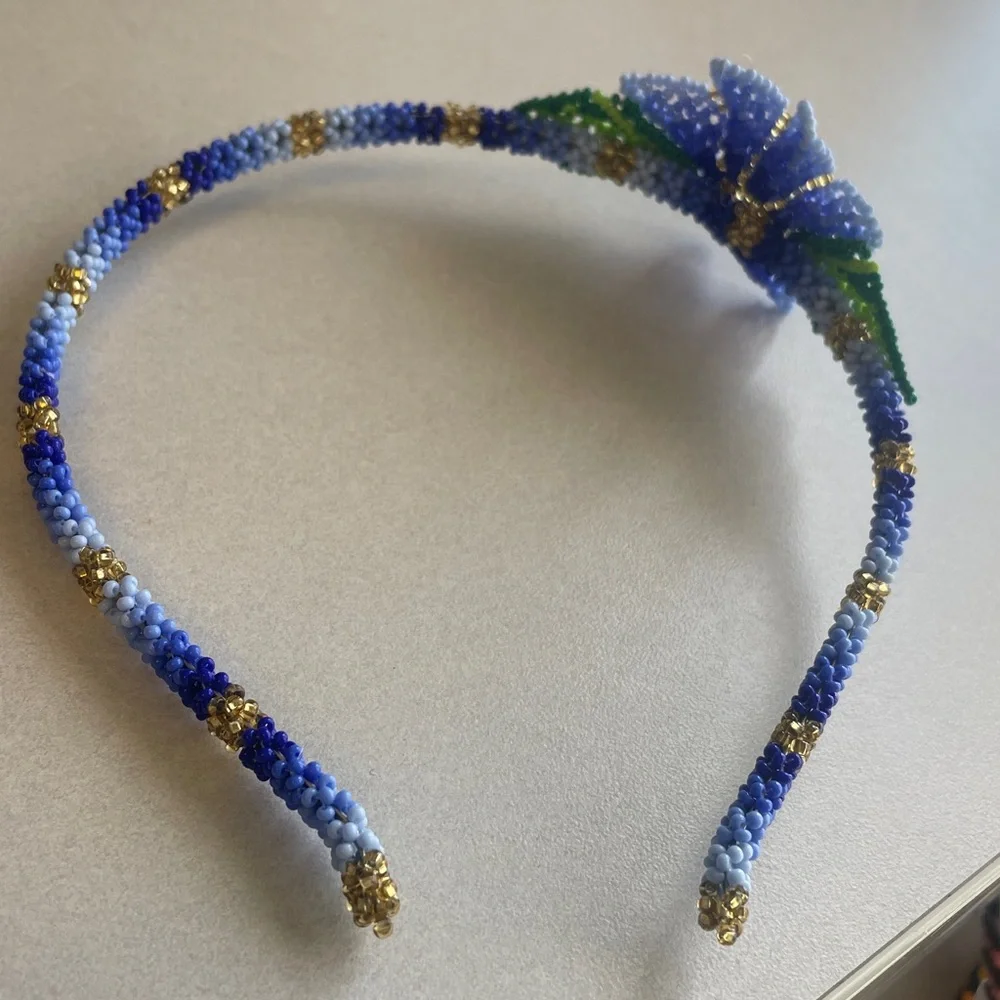 Blue Beaded Flower Headband‎ - Women's Accessory